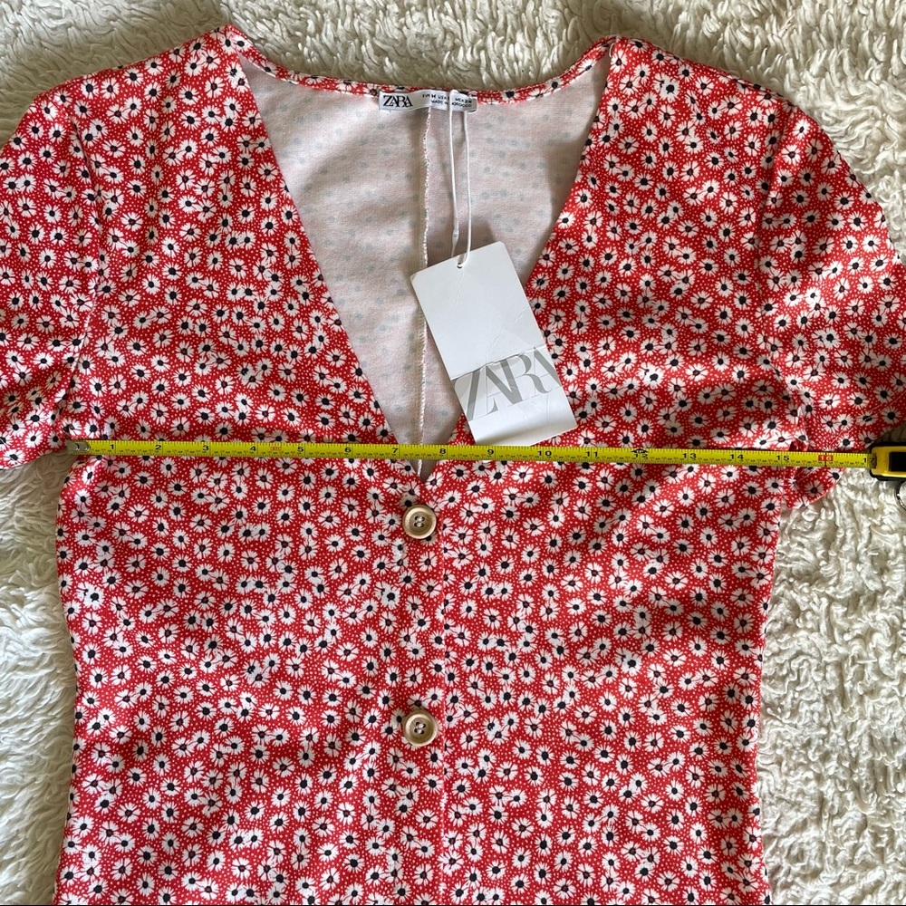 Zara Red Floral Bodycon Midi dress - Picture 3 of 4